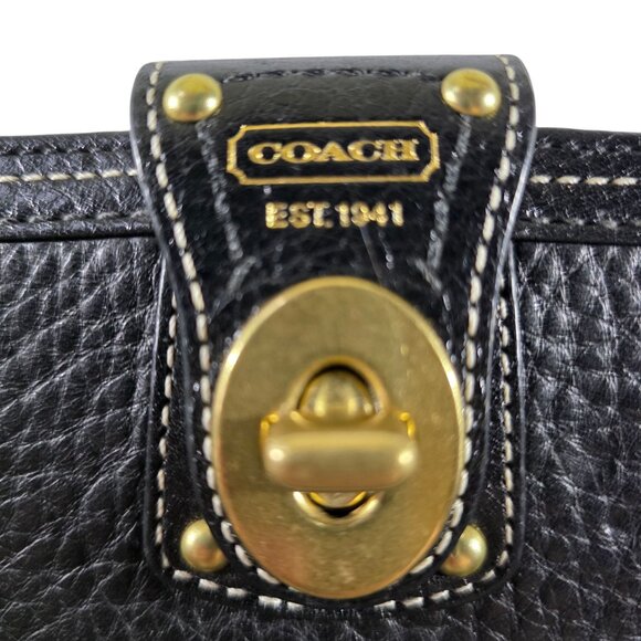 Coach Address Book Wallet card holder black pebbled leather Turnlock Closure - Picture 2 of 7